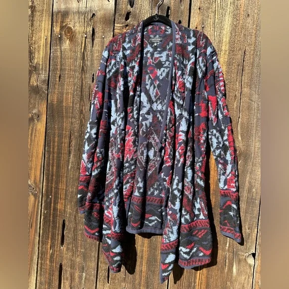 Lucky Brand Red Blue Floral Detail Cardigan Sweater with Long Sleeves - Picture 6 of 9